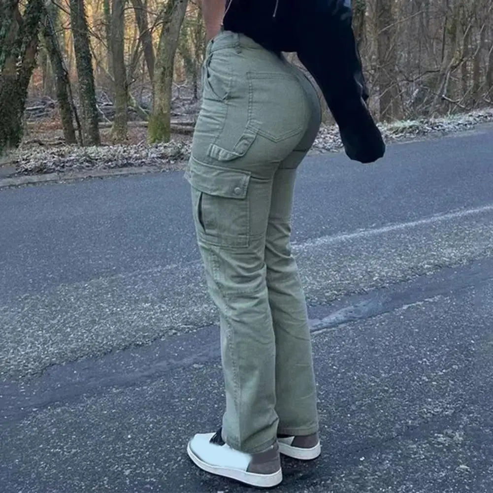 Pantalon cargo femme taille haute multi-poches