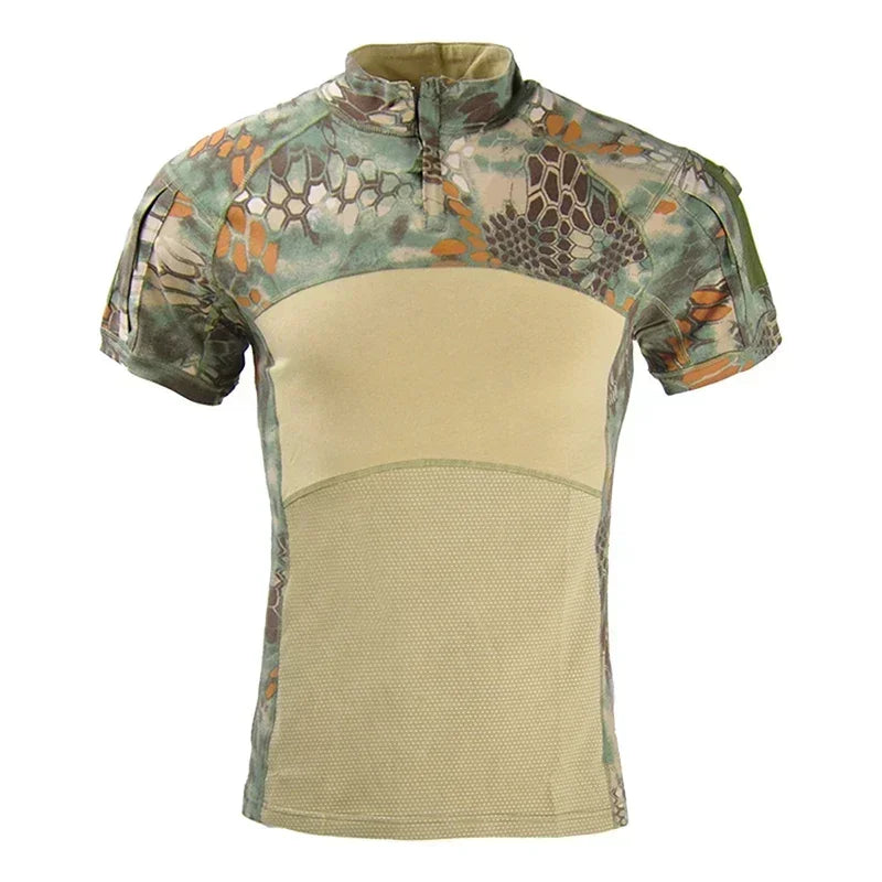 T-Shirt Tactique Combat Homme – Manches Courtes, Camouflage Multicam | Chasse & Airsoft
