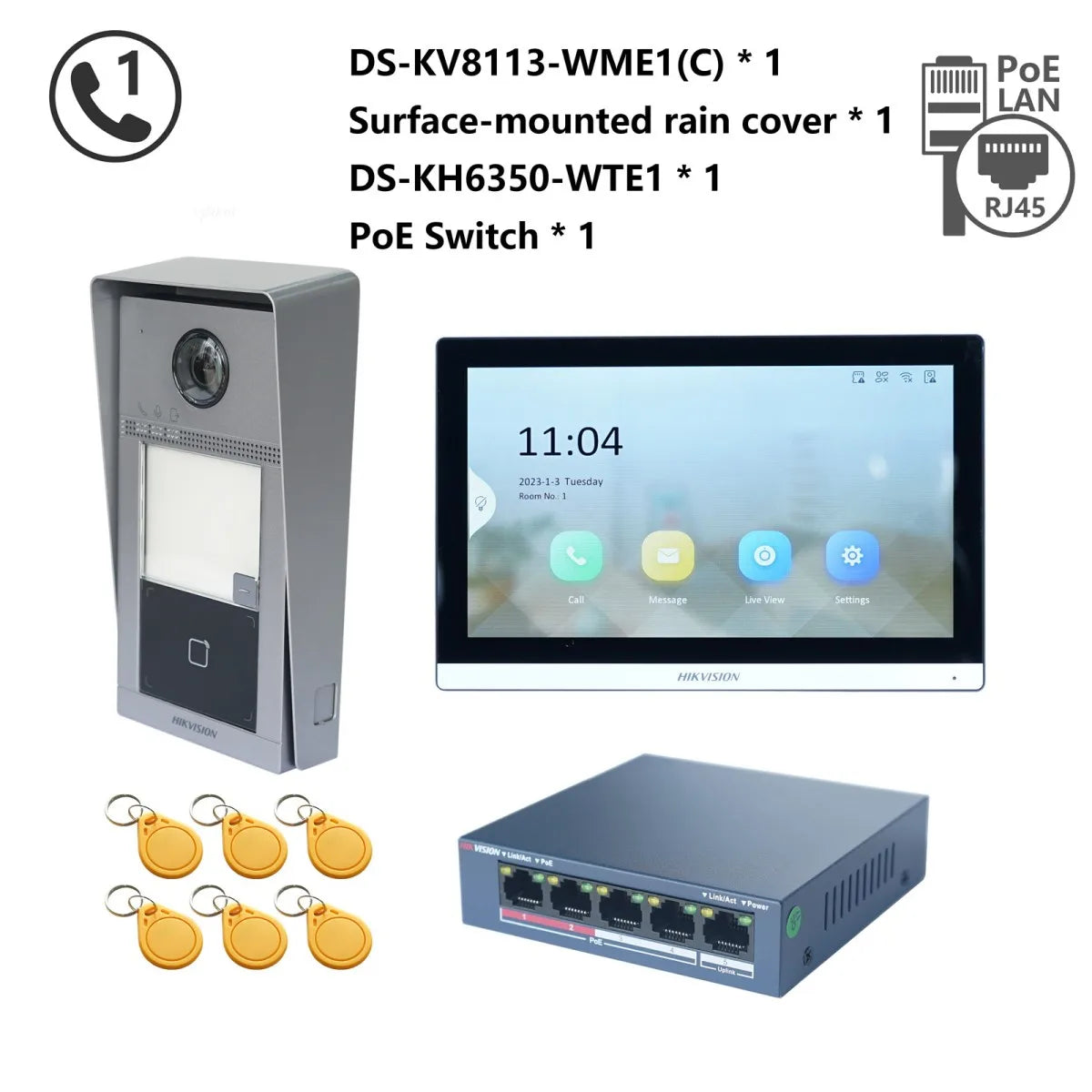Kit Interphone Vidéo IP HIKVISION DS-KV8113-WME1(C) + DS-KH6350-WTE1 + Switch PoE - BLACKBEARD OUTDOOR INDUSTRIES