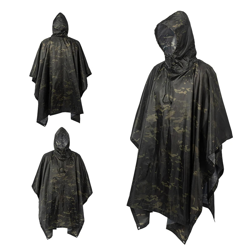 Poncho de Pluie Tactique Militaire - Imperméable, Polyvalent, avec Capuche Ajustable et Sac de Rangement BLACKBEARD OUTDOOR INDUSTRIES