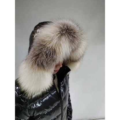 Doudoune brillante femme à capuche – duvet de canard, courte ou longue