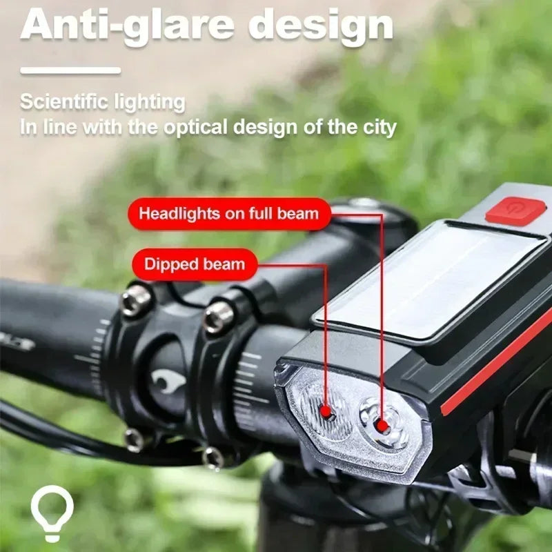 phare avant de vélo solaire a éclairage double faisceau avec avertisseur sonore Ma boutique