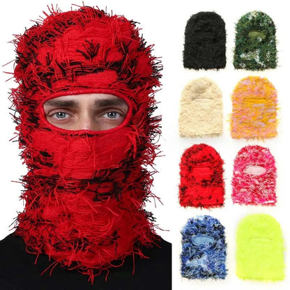 Cagoule à poils tricotée unisexe pour hiver et ski