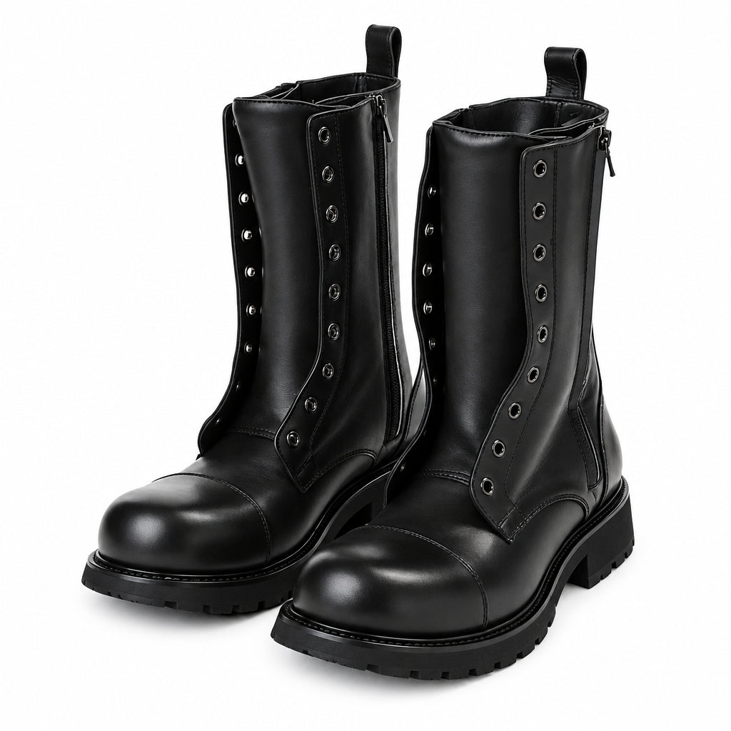 Bottes motardes homme noires à lacets et zip latéral