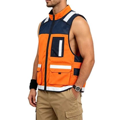 Gilet de sécurité orange réfléchissant multipoches pour homme