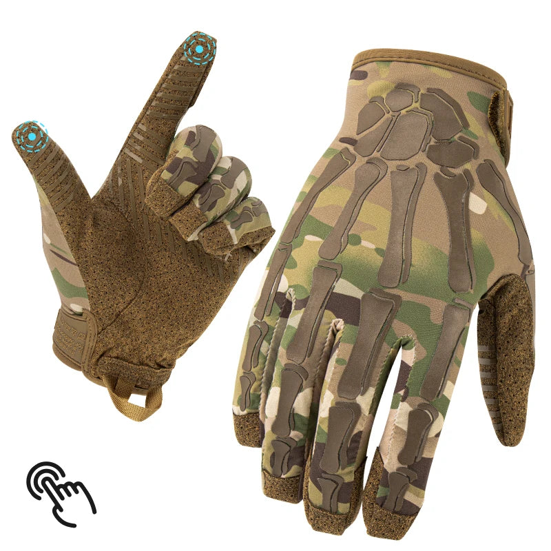 Gants Tactiques Squelette – Doigts Complets, Respirants & Compatibles Tactile – Moto, Airsoft