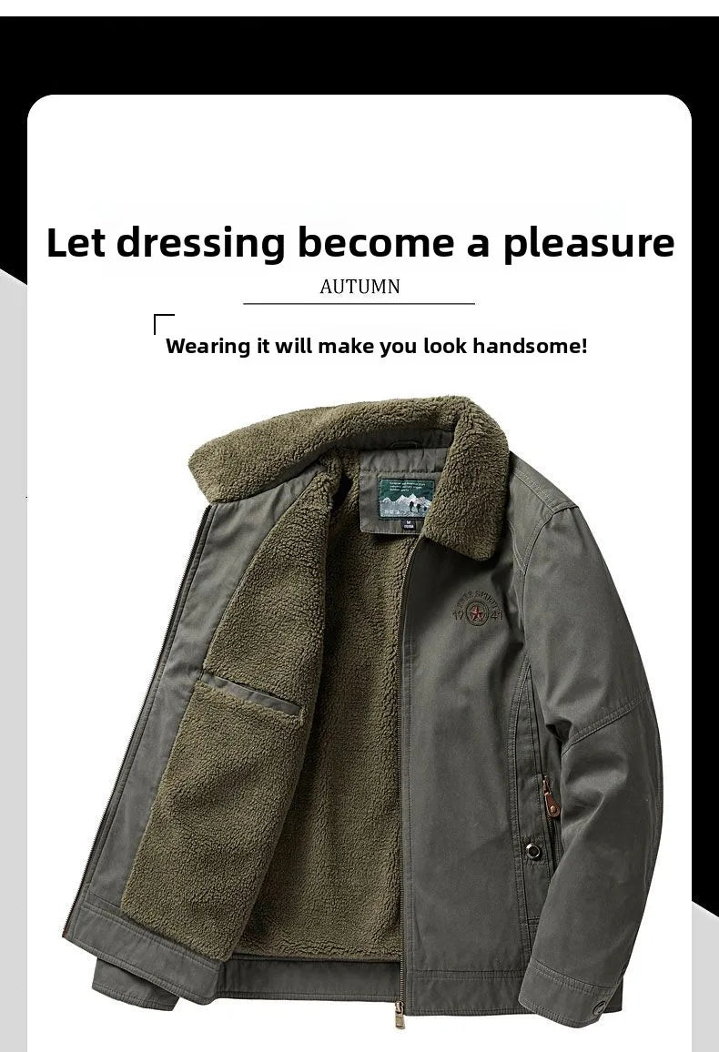 Autumn Winter Men's Cotton Thick Warm Fleece Jackets Stand Collar Fleece Lined Outdoor Workwear Warm Casual Style New Arrival BLACKBEARD OUTDOOR INDUSTRIES