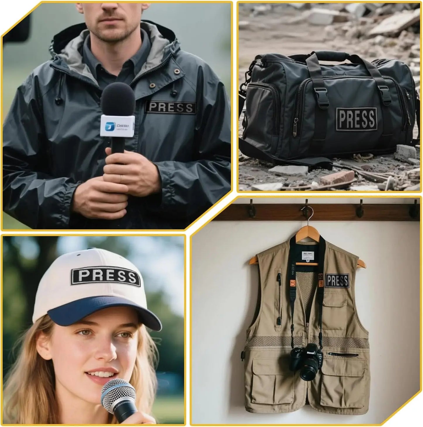 Lot de 3 Patches Brodés PRESS – Gilet Presse, Photographe & Gilet Tactique
