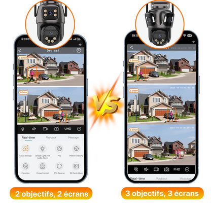 Caméra de Surveillance WiFi 4K/6K – Triple Objectif, Vision Nocturne Couleur, Détection IA, Étanche IP66 | iCSee - BLACKBEARD OUTDOOR INDUSTRIES