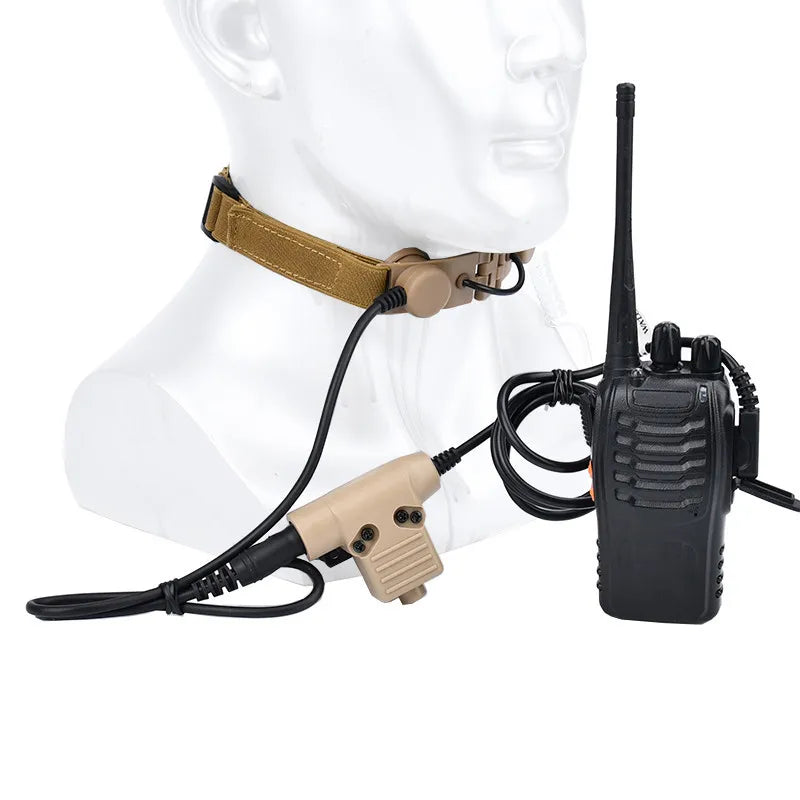 Microphone Laryngophone Tactique WADSN pour Radio Kenwood, BaoFeng UV-5R, UV-5X, UV-82 avec PTT U94 BLACKBEARD OUTDOOR INDUSTRIES