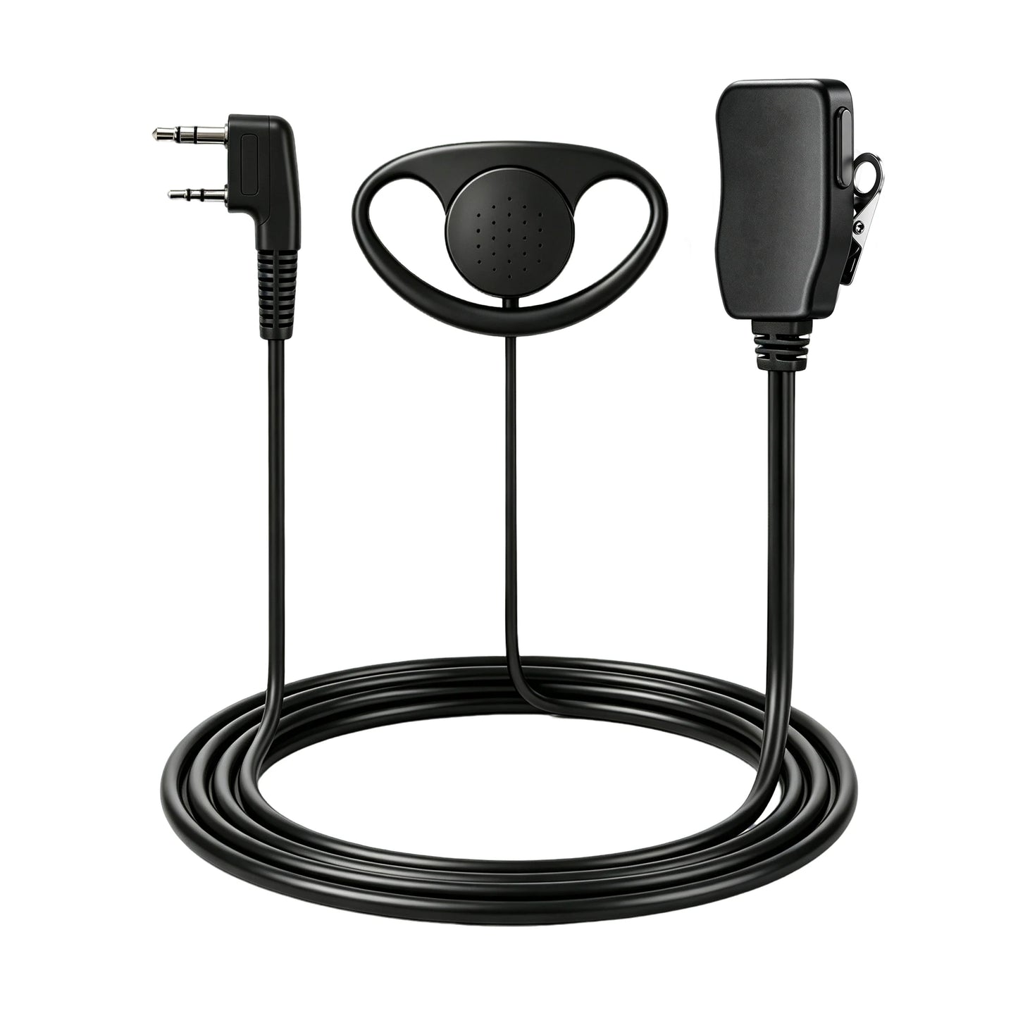 Oreillette PTT 2 Broches en D avec Micro – Compatible Kenwood, Baofeng, TYT, Puxing, Quansheng