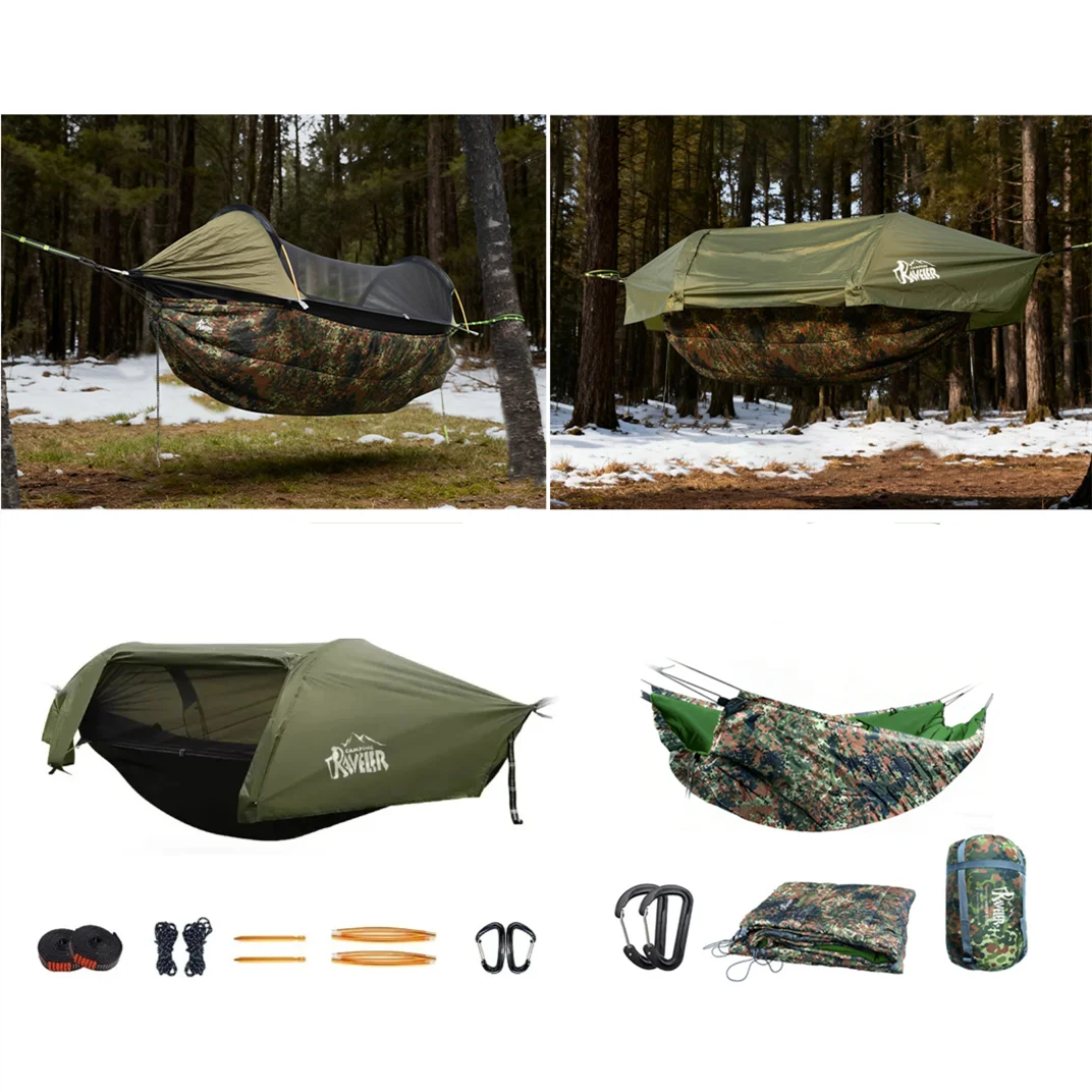 Hamac Tente Double Pâle Anti-Moustiques Imperméable – Nylon 70D, Charge 200 kg | Camping, Randonnée, Bivouac | 5 Coloris