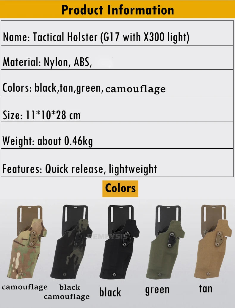 Holster Tactique de Cuisse – Pour Glock 17 Gen4 / G19 avec Lampe X300 / X300U - BLACKBEARD OUTDOOR INDUSTRIES