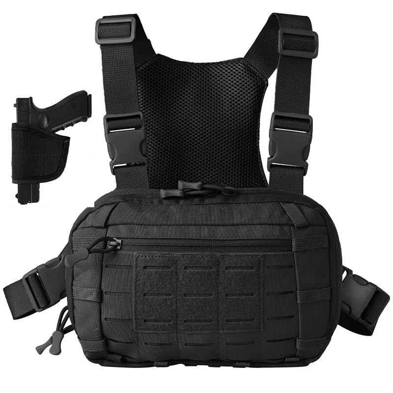 Sac de Poitrine Tactique avec Étui Pistolet – Pouch MOLLE EDC Utility Chest Rig - BLACKBEARD OUTDOOR INDUSTRIES