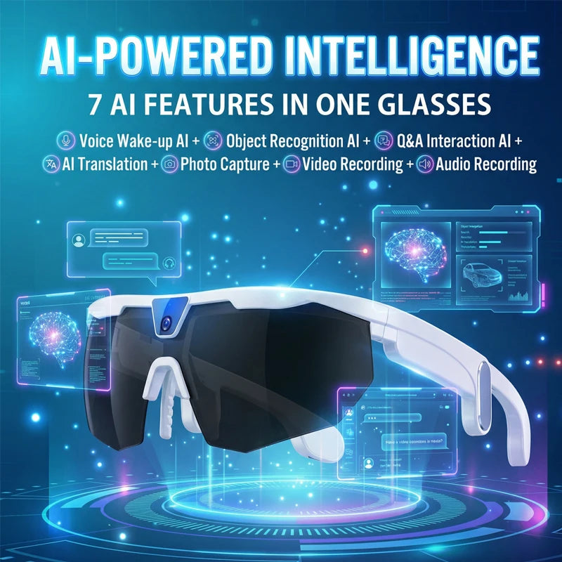 Lunettes Connectées AI W640 – Caméra Sony 8MP, Bluetooth, Traduction Temps Réel | IP66 35g