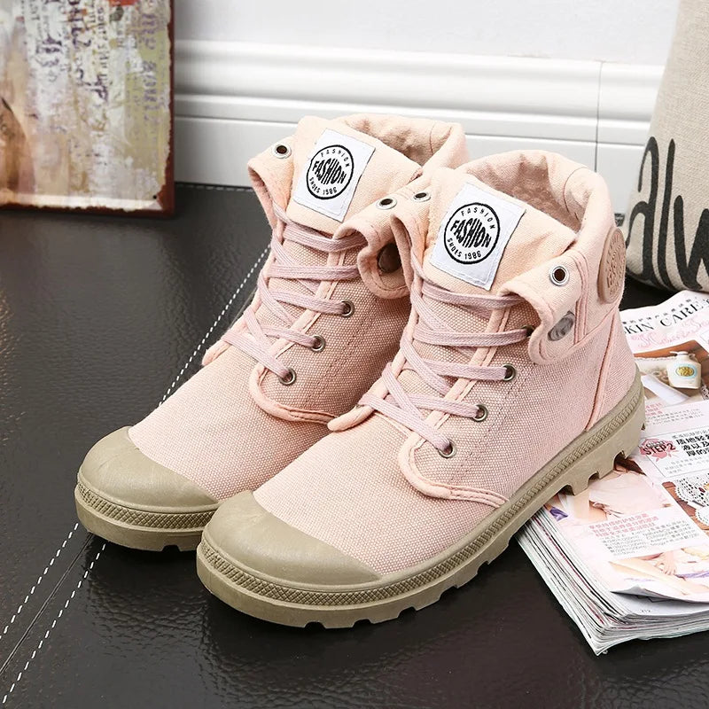 Chaussures Montantes Toile Femme Style Palladium – Respirantes Casual