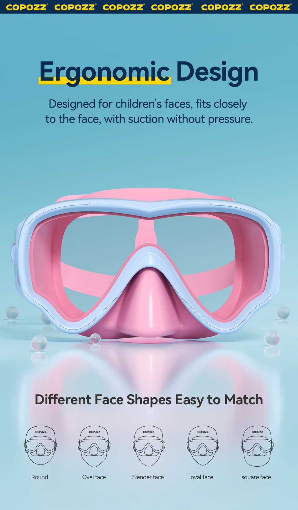 COPOZZ Masque de Plongée Enfant 4–15 ans – Masque Intégral HD Anti-Buée avec Tuba Amovible - BLACKBEARD OUTDOOR INDUSTRIES