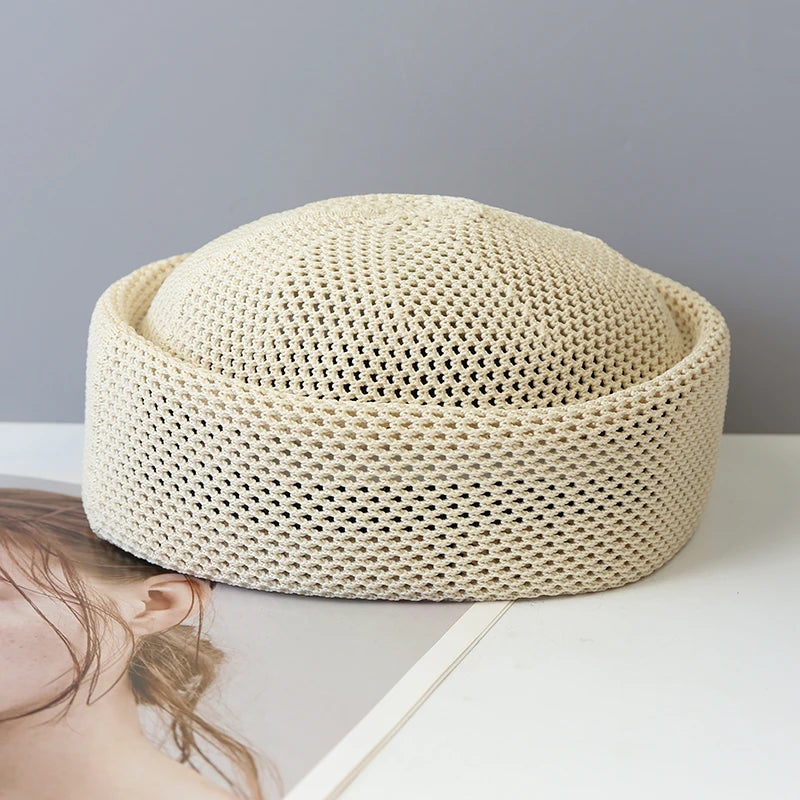 Béret femme été en maille ajourée