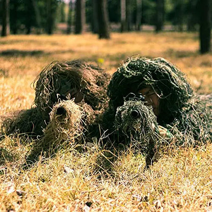 Ghillie Suit Fibres Souples Jungle – Combinaison Camouflage 3D Adulte avec Chapeau & Sac de Transport