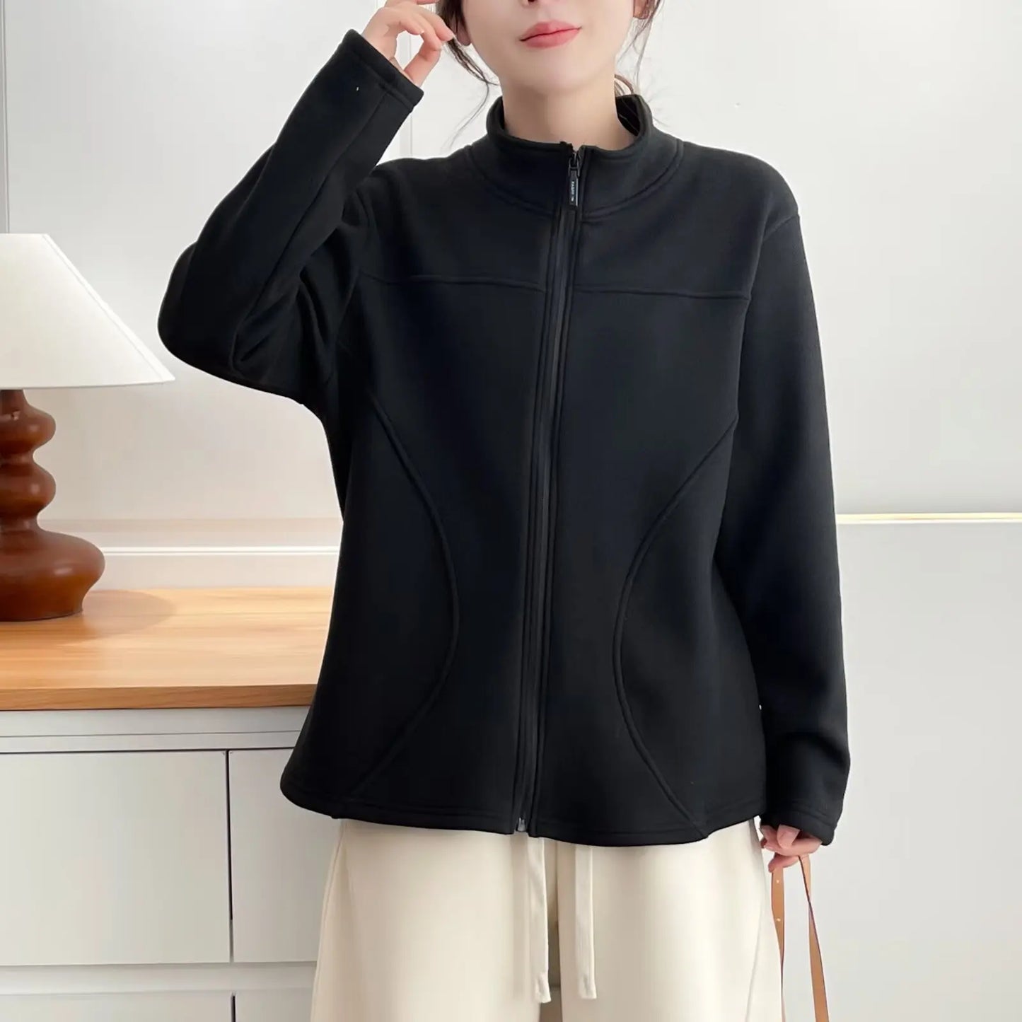 Veste Polaire Femme Grande Taille 1XL-4XL – Zip Intégral, Col Montant, Coupe 3D, Automne Hiver