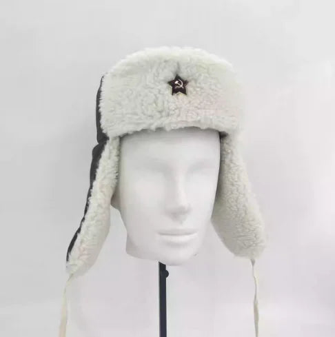 Chapka Soviétique Style Leifeng Coton – Bonnet Aviateur Homme Hiver Beige / Blanc - BLACKBEARD OUTDOOR INDUSTRIES