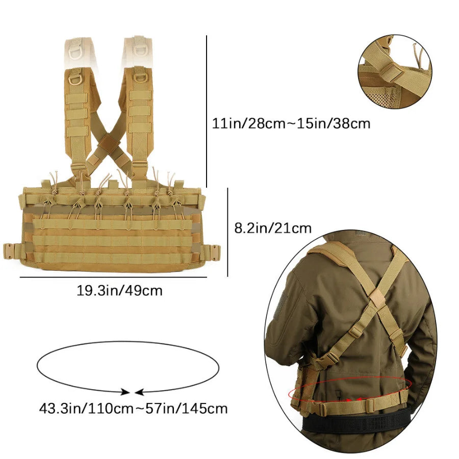 Gilet tactique chest rig avec porte-chargeurs type AK et M4, MOLLE, dégagement rapide