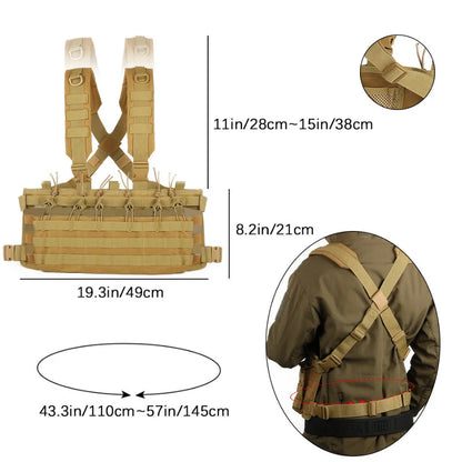 Gilet tactique chest rig avec porte-chargeurs type AK et M4, MOLLE, dégagement rapide