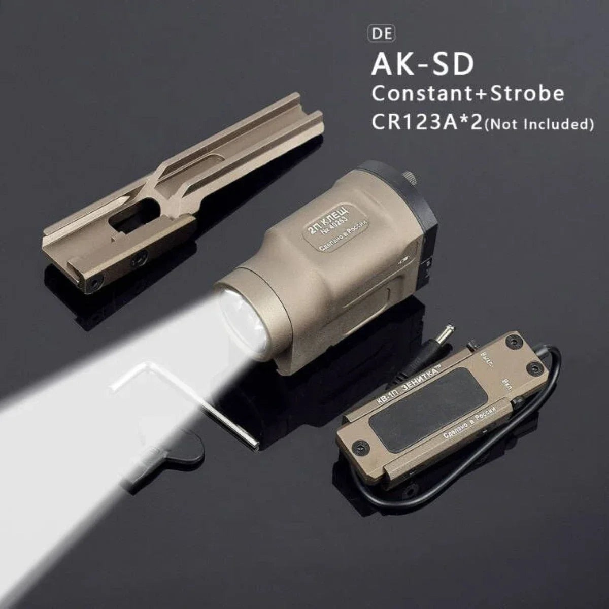 Lampe Tactique AK47 / AK74 – Zenitco Klesh 500 Lumens, Rail Picatinny 20mm, Strobe & Interrupteur Déporté