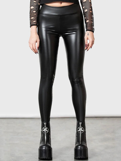 Legging effet cuir ultra brillant femme noir taille haute