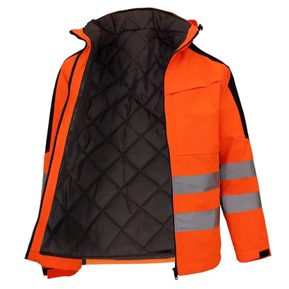 Veste et Combinaison Haute Visibilite Imperméable Bandes Reflechissantes – Tenue de Securite Professionnelle Hiver pour Agents de Securite, Gardiens et Personnel de Terrain (S a XXXL, Orange / Jaune)