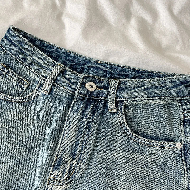 Short Jean Rétro Femme Taille Haute – Coupe Large Droite, Effet Délavé, Fermeture Boutons | Streetwear Été | XS à XXXL | 2 Coloris - BLACKBEARD OUTDOOR INDUSTRIES