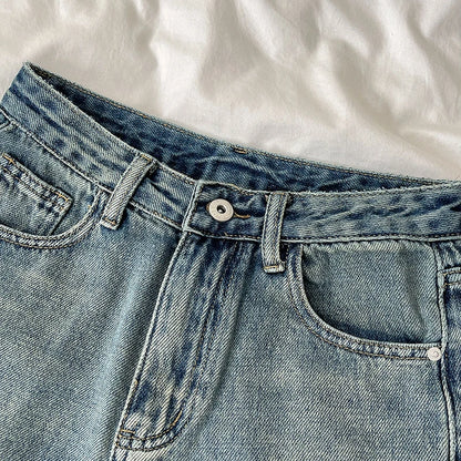 Short Jean Rétro Femme Taille Haute – Coupe Large Droite, Effet Délavé, Fermeture Boutons | Streetwear Été | XS à XXXL | 2 Coloris - BLACKBEARD OUTDOOR INDUSTRIES