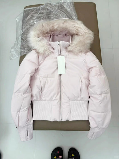 Doudoune femme à capuche et col en fausse fourrure, zippée
