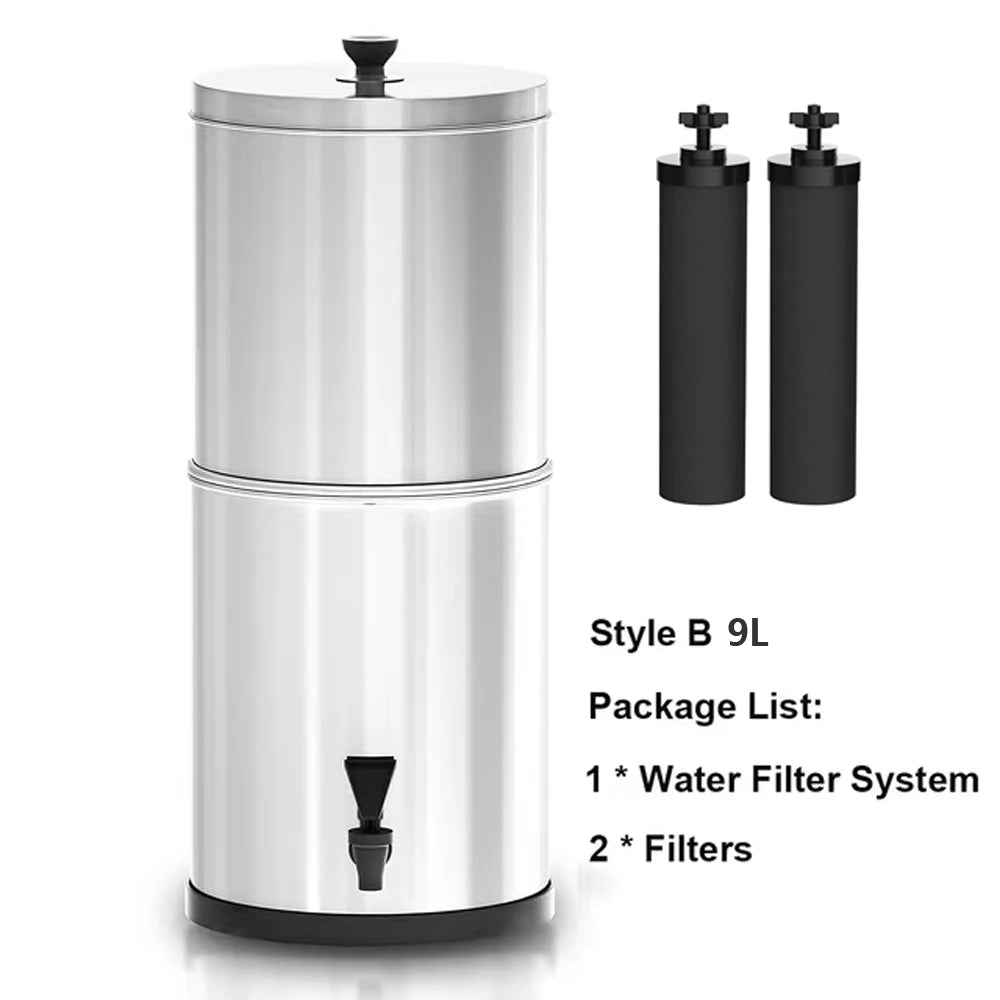 Filtre à Eau par Gravité BB9-2 – 9L, Inox, 0,01 Micron, Camping & Urgence