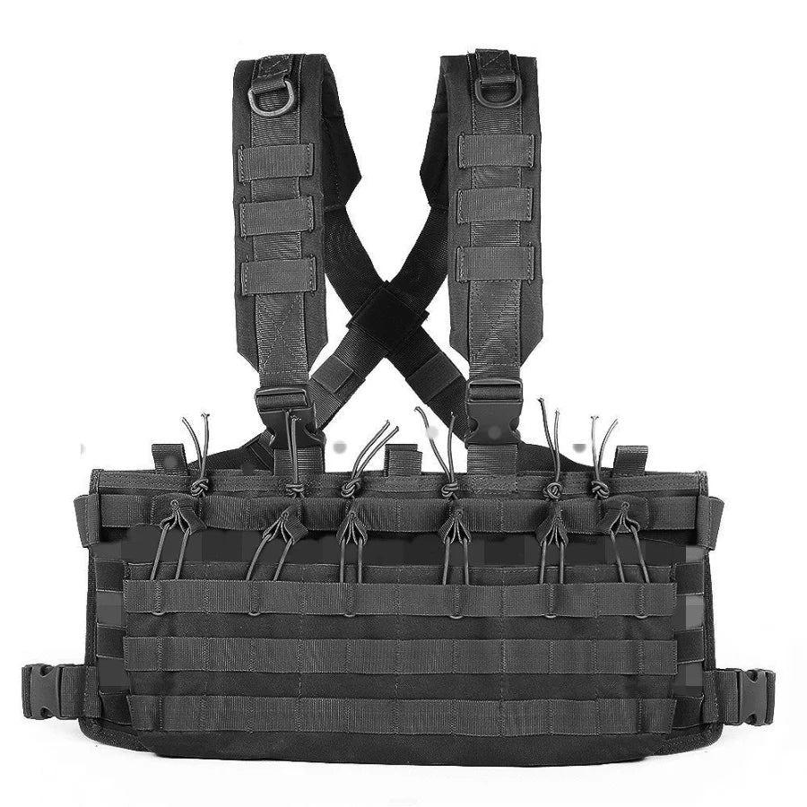 Gilet tactique chest rig avec porte-chargeurs type AK et M4, MOLLE, dégagement rapide
