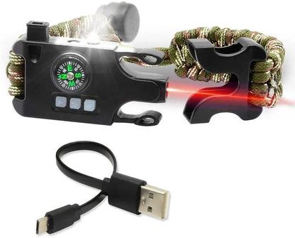 Bracelet de Survie Tactique 8-en-1 Paracorde 550 – SOS LED Laser UV Boussole