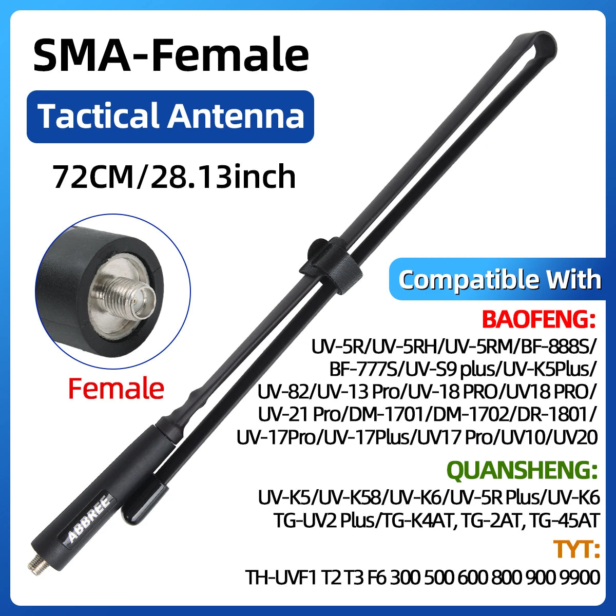 Antenne Tactique Pliable ABBREE CS – Dual Band VHF/UHF 144/430 MHz – SMA-Femelle - BLACKBEARD OUTDOOR INDUSTRIES