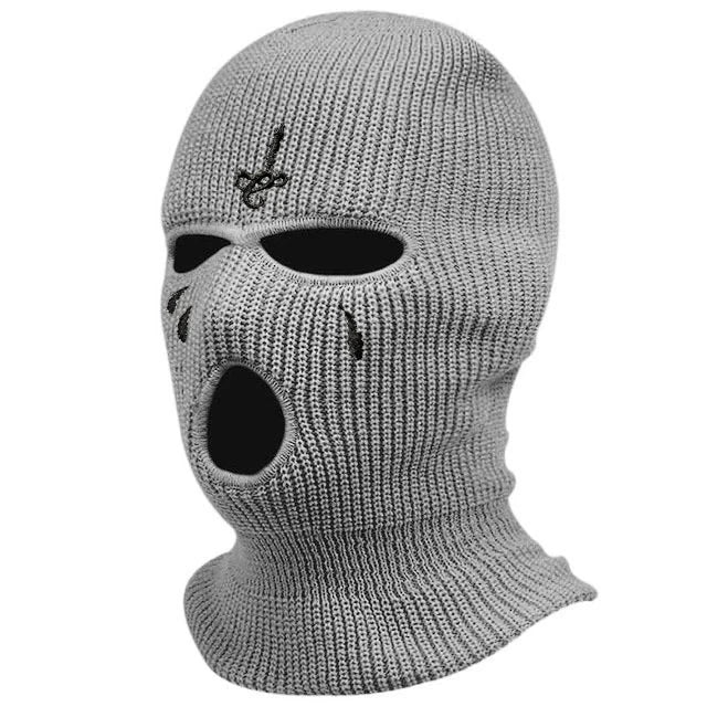 Cagoule à motifs brodés, masque chaud 3 trous pour l’hiver