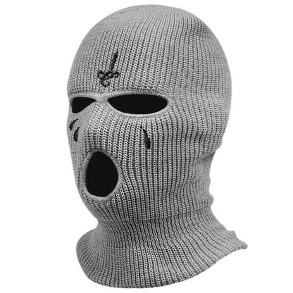 Cagoule à motifs brodés, masque chaud 3 trous pour l’hiver