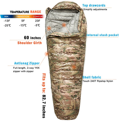 Sac de couchage militaire momie en duvet – Bivouac et camping