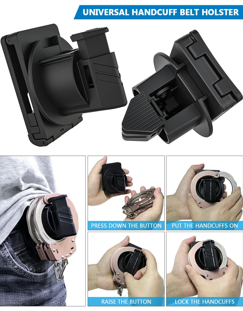 Étui Universel pour Menottes avec Ouverture Supérieure – Verrouillage Sécurisé et Clip Réglable à 60° pour Ceinture de 2 pouces - BLACKBEARD OUTDOOR INDUSTRIES