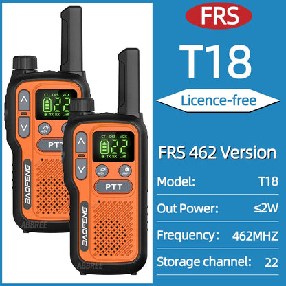 Pack 2 Talkies-Walkies PMR/FRS Sans Licence – Double PTT, VOX, USB-C, Alerte Météo