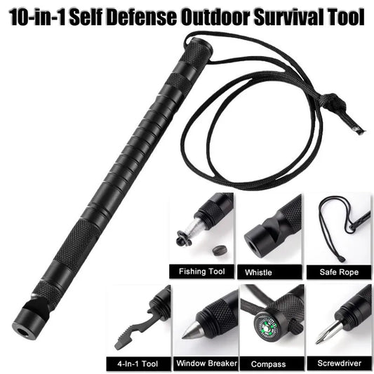 Stylo de Survie 10-en-1 – Défense Personnelle, Sifflet, Boussole, Brise-Vitre, EDC Outdoor