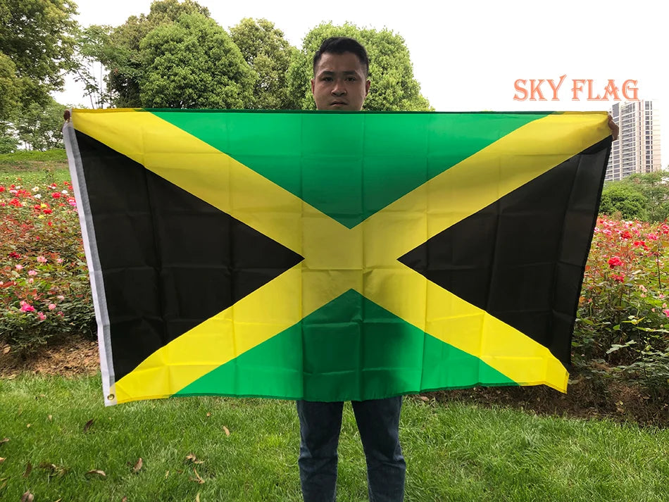 Drapeau National de la Jamaïque SKY FLAG 90X150cm – Drapeau en Polyester à Suspendre pour Décoration Intérieure et Extérieure BLACKBEARD OUTDOOR INDUSTRIES