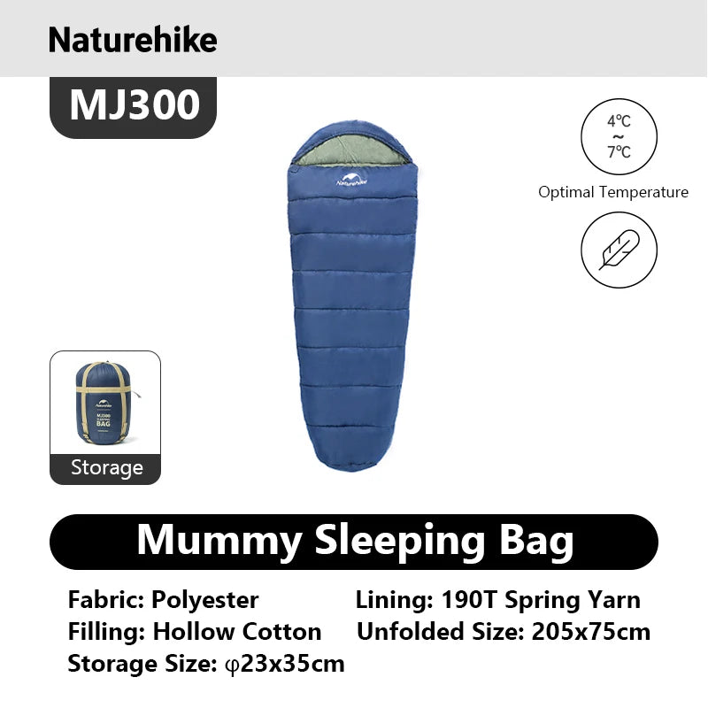 Sac de Couchage Momie Naturehike MJ300/MJ600 – 3 Saisons Camping Hiver Adulte