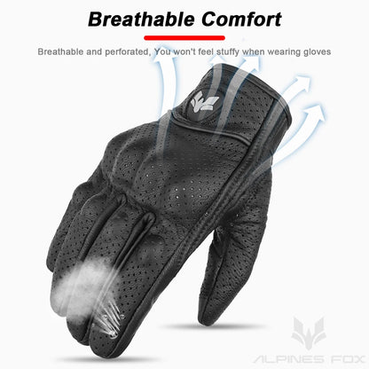 Gants Moto Cuir Vintage ALPINES FOX – Tactile Anti-Dérapant Respirant