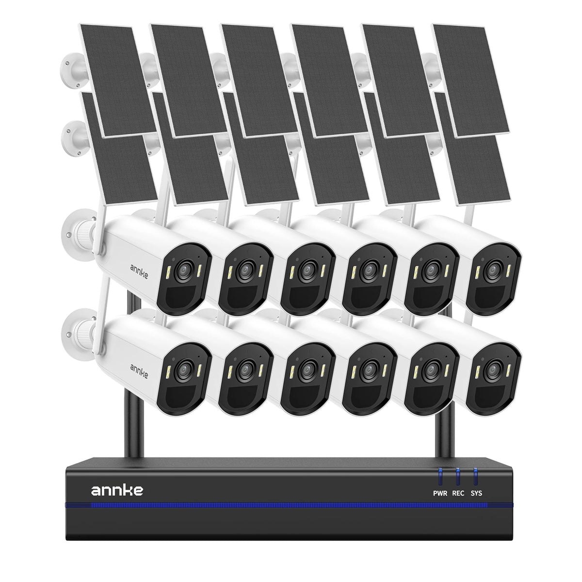 Kit NVR 16 Canaux + Caméras Solaires Sans Fil 4MP 2K – WiFi 6, PIR, Vision Nocturne Couleur, IP65, Audio Bidirectionnel – 4 à 12 Caméras