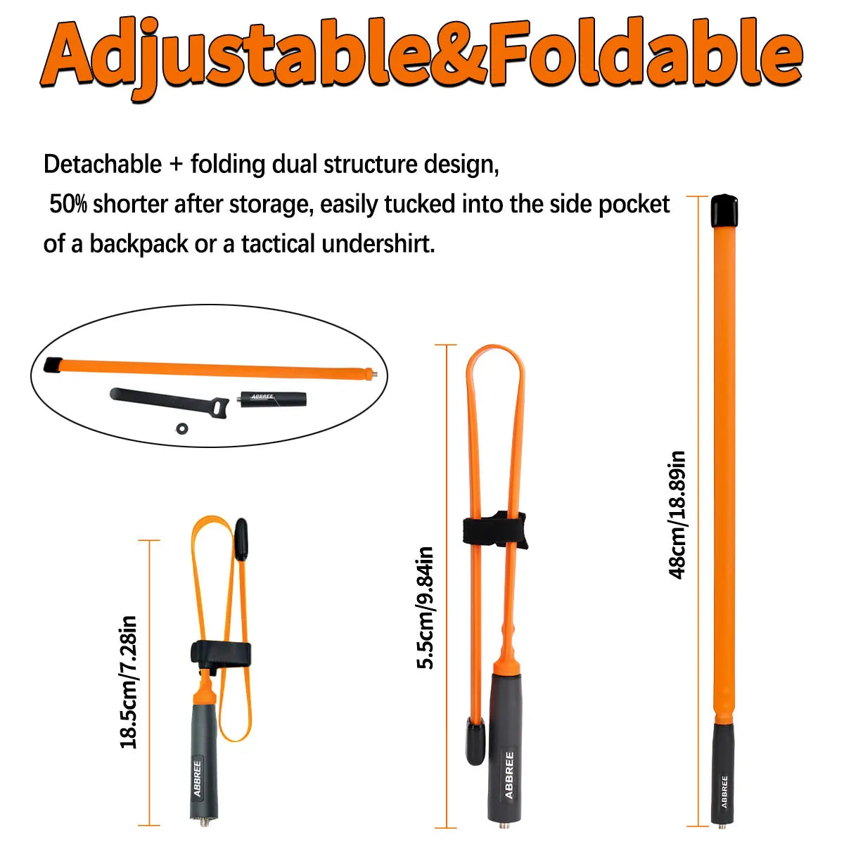 Antenne tactique rabattable ABBREE CS SMA Femelle 144/430MHz Dual Band pour BAOFENG UV-5R, UV-5RH, Quansheng UV-K5, et autres Talkies-Walkies - BLACKBEARD OUTDOOR INDUSTRIES