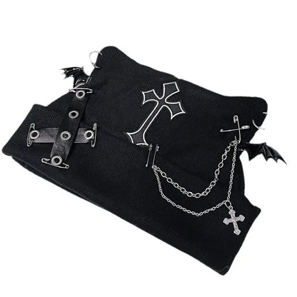 Bonnet noir gothique à oreilles de chat en maille