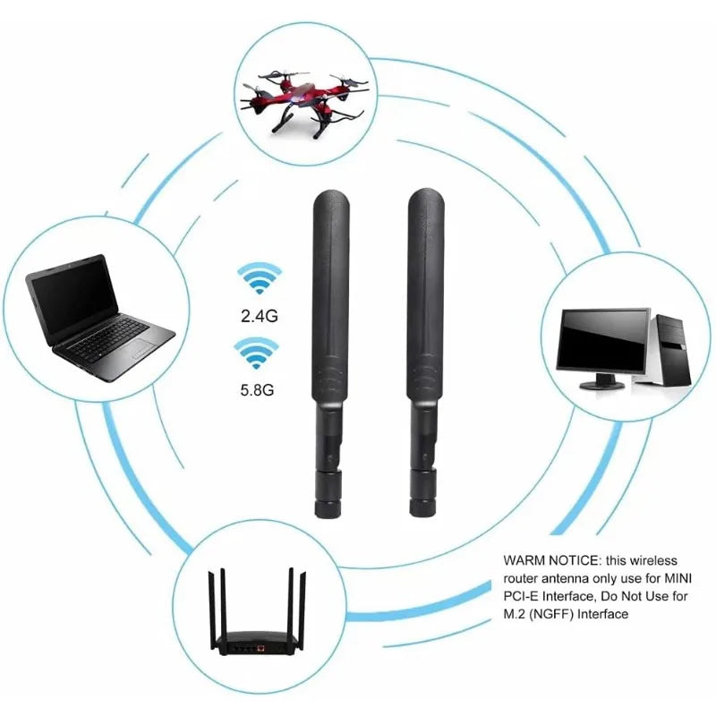 Antenne WiFi 2 x 8dBi Dual Band 2.4GHz 5.8GHz avec 2 x 15CM Câble Pigtail I-P-E-X-1 à RP-SMA Femelle pour Routeur Sans Fil - BLACKBEARD OUTDOOR INDUSTRIES